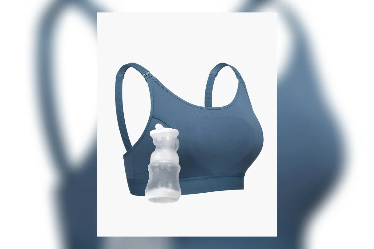 Flat-lay of hands-free pumping bras with wearable breast pump cups