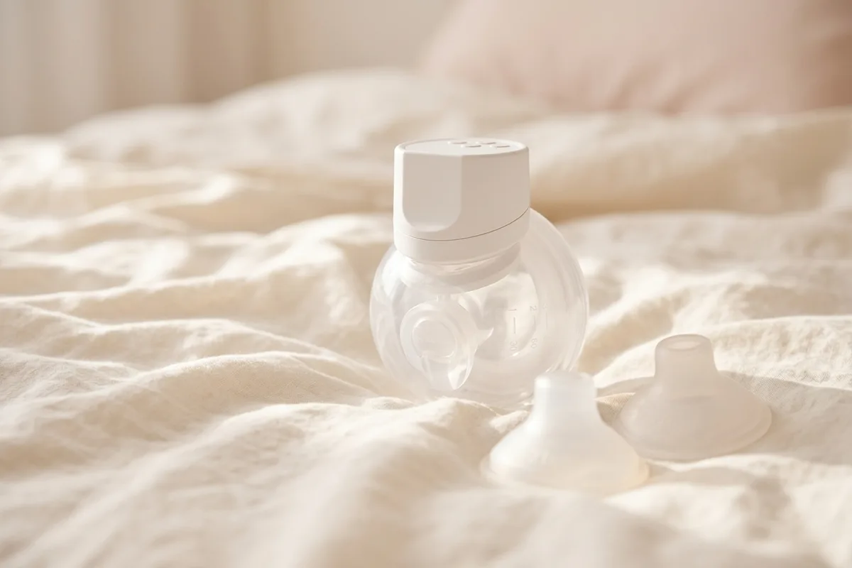 Breast pump flanges in several shield sizes laid out on a soft neutral background